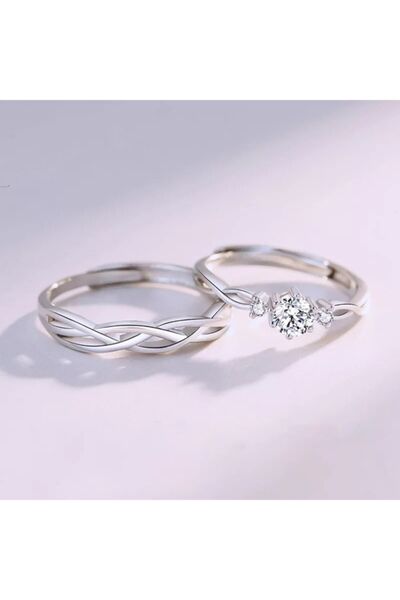 MURASSA BUTİK Hasır Desen & Tek Taş Çift Yüzüğü/sevgili Yüzüğü/söz Yüzüğü