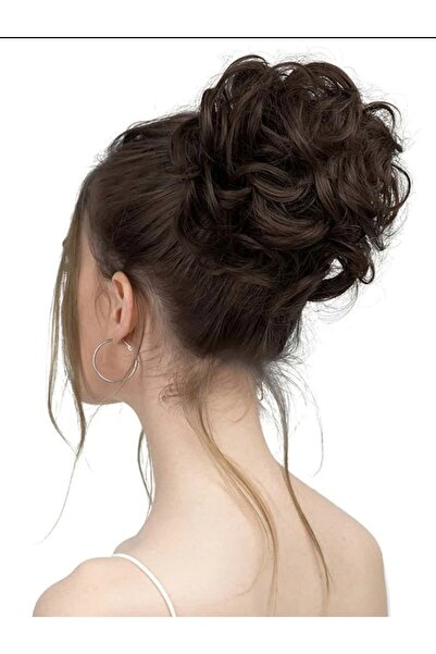 AKOLİFE مشبك كعكة بني بلون الشوكولاتة - نسيج شعر حقيقي - مشبك كعكة بيجل فوضوي