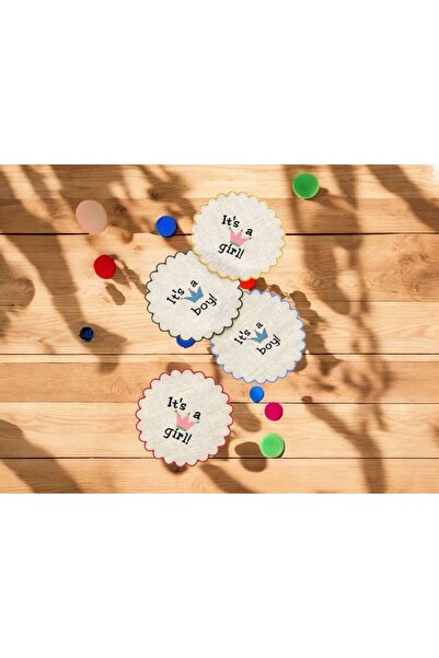 6'lı Keten Nakışlı Bardak Altlıkları - Kokteyl - Organizasyon - Düğün - Doğum Günü - Baby Shower