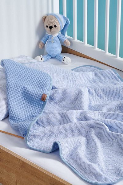 forumcotton Baby-Musselin-Piqué aus blauer Naturbaumwolle