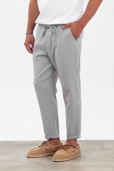 MADZEYMODA New Season Ανδρικό Boyfriend Mold ελαστική μέση διπλό πόδι ριγέ γκρι παντελόνι Mz22033