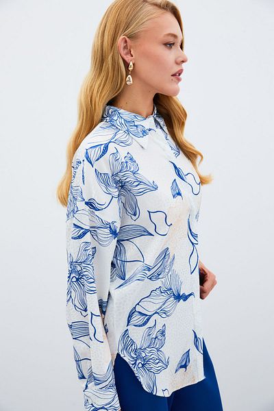 Sateen Cămașă casual cu modele colorate - SAX BLUE