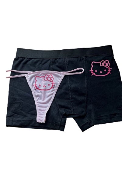Lolipop Butik Hello Kitty Baskılı Boxer & Tanga Çift Set