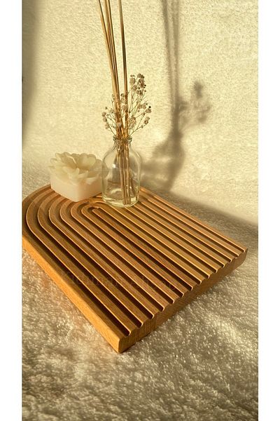 Kıdıman Ahşap Half Rainbow Decorative Tray - Wooden Carved, Presentation Tray, Presentation Holder 1 Piece