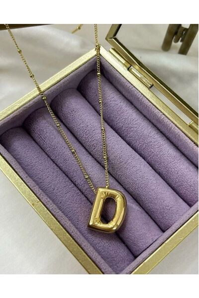 Accessories Three Dimensional Steel D Letter Balloon Gold Color Necklace