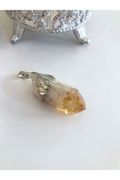 TÜKKAN ACCESSORİES Natural Stone Pendant - Raw Citrine Stone, Doğaltaşkol15