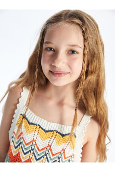 Dexia Soledad - Örgü Detaylı Askılı Zigzag Desenli Triko Elbise - Multicolor