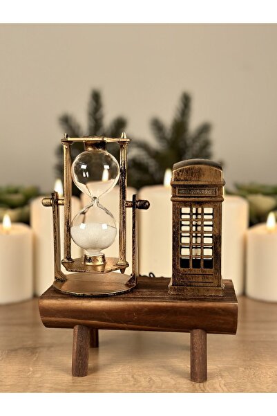 Genel Markalar Dekoratif Telefon Kulübesi Ahşap Kum Saati Sevgiliye Arkadaşa Ev Ofis Hediyelik Kum Saati