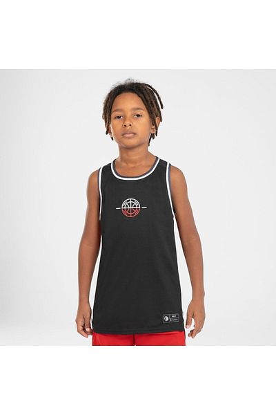 Decathlon Tarmak Kids Basketball Shirt - Double Sided, Sleeveless, Black Red T500r