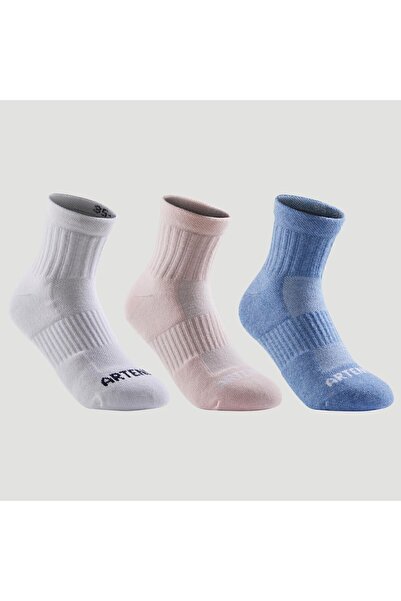 Decathlon Детски тенис чорапи - дължина до средата на прасеца - 3 чифта - роз...