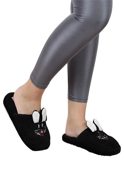 Liger Plush Rabbit Indoor Women's House Slippers - Black