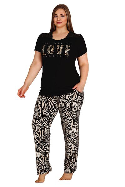 Lady Lingerie Love Printed Short Sleeve Cotton Viscose Women's Pajama Set - Oversize