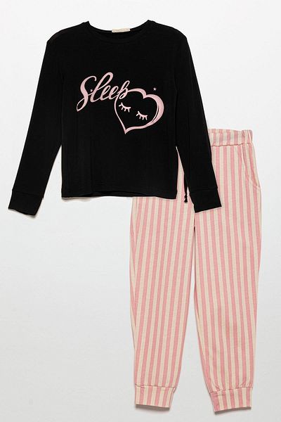 for you kids Set de pijamale negre din viscoză naturală cu imprimeu Sleep Heart