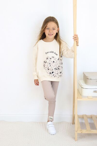 e-çocuk Girl's Top and Bottom Set Floral Printed Corded 6787