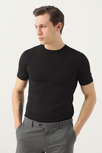 Twn Αρμονικό Μαύρο Λείο Πλεκτό Ραγιόν Τ-shirt