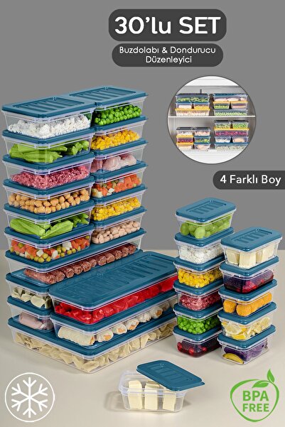 Meleni Home Recipient de depozitare albastru de 30 de bucăți - 1x2400ml 5x1170ml 12x600ml 12x240ml, potrivit pentru cuptorul cu microunde și difuzor