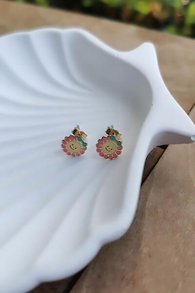 Utku Kuyumculuk 14 AYAR İTALYAN ÇİÇEK MİNELİ ALTIN ÇOCUK KÜPESİ