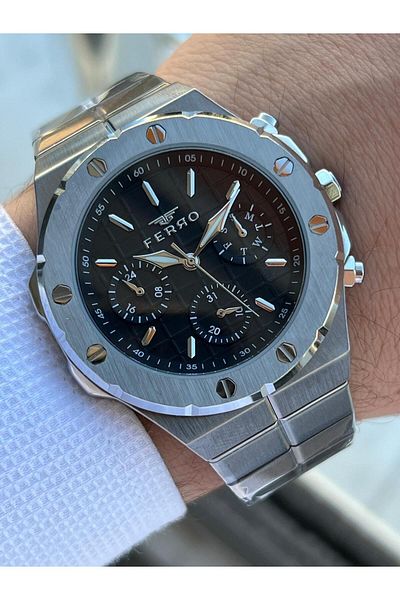 FERRO 30 Mt Waterproof Men's Wristwatch - Steel Cord, Chronograph Function Efm.43002.A2