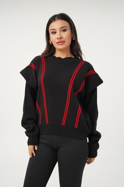 Hipo Trend Model casual - Pulover tricotat negru cu detaliu la umăr