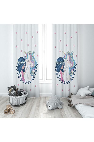 Lolla Unicorn Patterned Girl Background Curtain 111