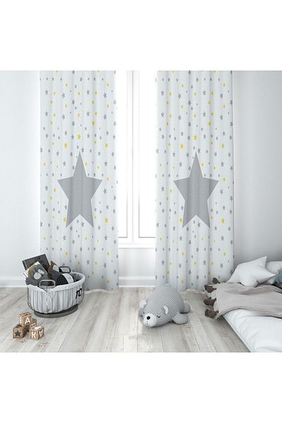 Lolla White Background Gray Stars Background Curtain 252