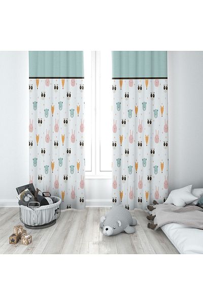 Lolla Cat with Glasses White Background Curtain 46