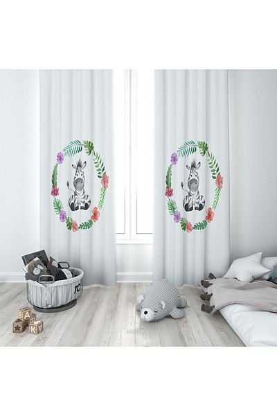 Lolla White Background Curtain with Cute Horse Figure 253