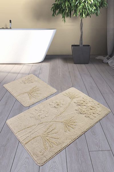 Chilai Home Orkide Beige Σετ 2 τεμαχίων - Πλένεται χαλί μπάνιου και αντιολισθητικό ακρυλικό