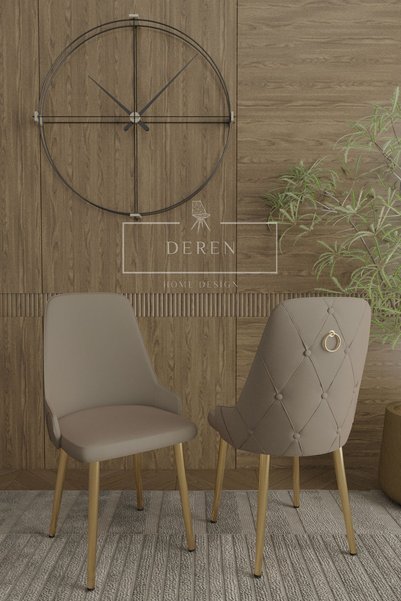 DEREN HOME Nef serisi mutfak salon sandalyesi Gold metal ayak silinebilir bab...