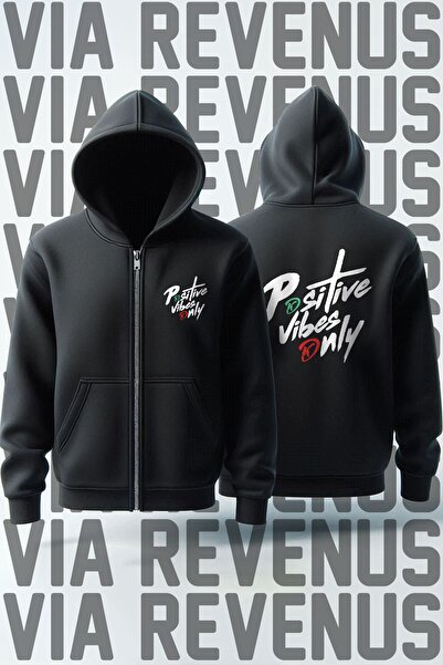 Vordevia Hanorac cu glugă unisex Positive Vibes Only - Cardigan cu fermoar cu...