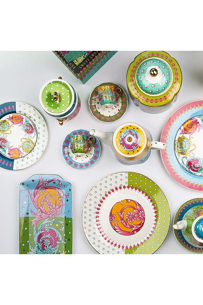 Lucky Art Estelle Bone - 27 cm Porcelain Patterned Set of 4 Plates