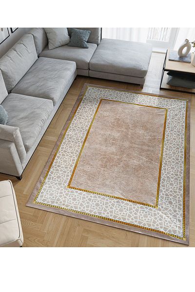 RENKLİBUTİK Modern Patterned Velvet Carpet Cover - Elastic and Non-Slip, Washable, 6 M2