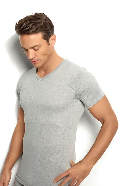 Jiber Gray V-Neck Short Sleeve Men's Undershirt - 3 Pack Cotton Undershirt - 112