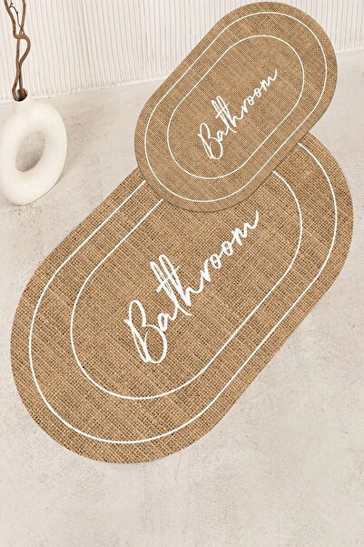 Genel Markalar Dijital Baskılı Su Emici Hasır Desenli Bathroom Yazılı İkili B...