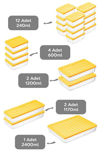 Meleni Home 21 Pieces Microwave Compatible - Yellow Organized Storage Container