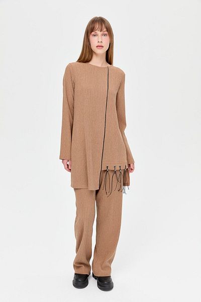 Esswaap Camel Leather Tassel Detailed Trousers Set