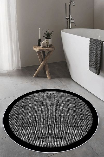 CENTER AVM Στρογγυλό χαλί μπάνιου Μαύρο Λευκό Χαλάκι μπάνιου