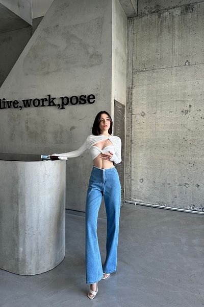 XRAY JEANS Pantaloni de damă din bumbac cu picioare largi Palazzo Blue Denim