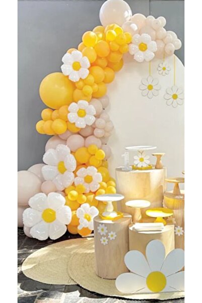 Çemrek Süs Parti مجموعة بالونات ريترو ساند صفراء على شكل سلسلة ديزي مع 102 قطعة