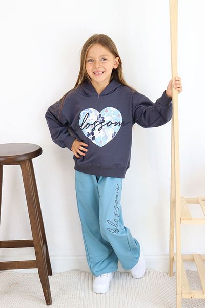 e-çocuk Blossom Patterned Girl's Set - Heart Printed, 6890 Model