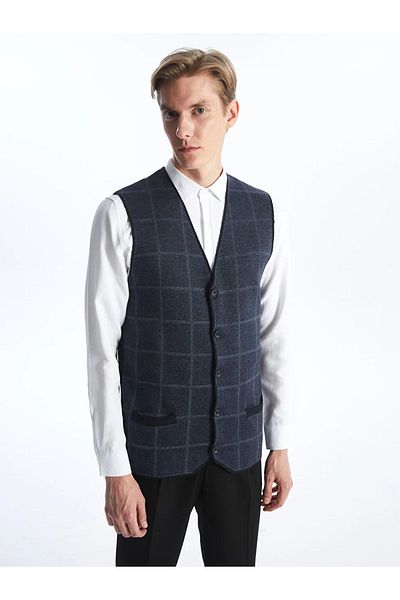 LC Waikiki Lcwaikiki - Men's V-Neck Navy Blue Knitwear Vest