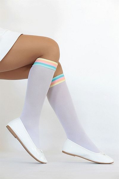 Daymod Kids White Rainbow Striped Knee Socks