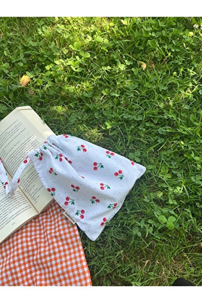 Sumicorn Design Kiraz Desenli Çevre Dostu Bez Kese,Poplin Büzgülü İpli Düzenl...
