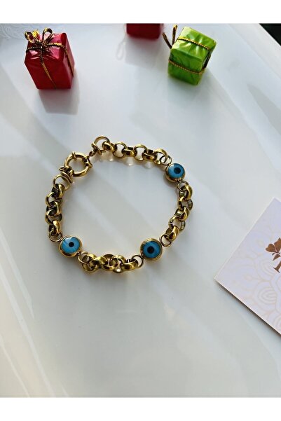 Milagro Kalın Dövme Zincir Büyük Klipsli Nazar Boncuklu Bileklik