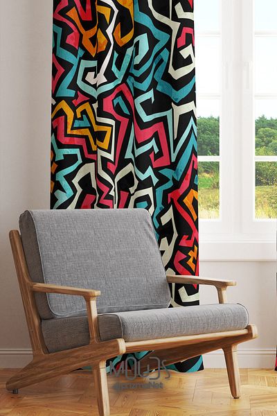 Moud's Single Wing - Colorful Striped Suede Printed Extra Comfort Drawstring, Background Curtain, Teen Room