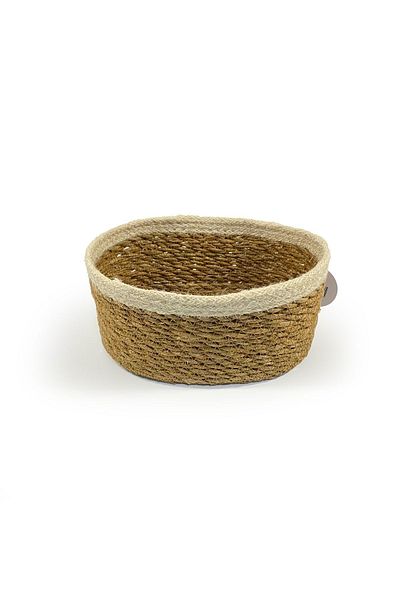 sever ithalat Brown Knitted Storage Basket with White Stripe - Durable Decorative Multi-Purpose