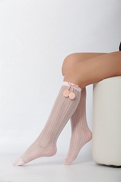DAYMOD ÇORAP Детски розови чорапи до коляното с помпони Daymod