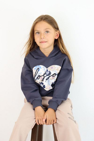 e-çocuk Blossom Patterned Girl's Set - Heart Printed, 6890 Model
