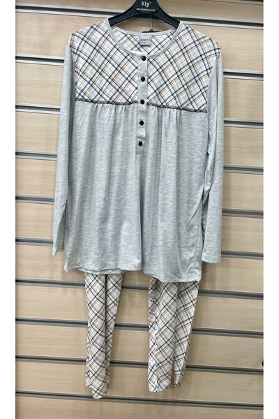 Nena Великий розмір, довгі рукави, 100% бавовна, жіночий піжамний комплект - чотири сезони