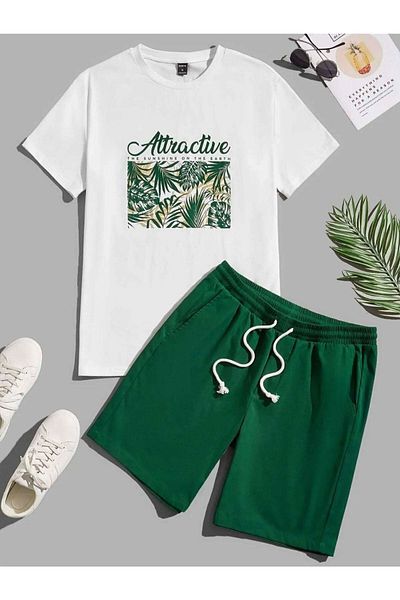Rex Darius Unisex Green Attractive Printed Shorts and T-shirt Set